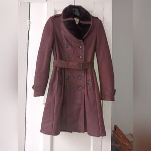 Burberry Brit lamb shearling trench coat. Size 2, burgundy color. Worn ones